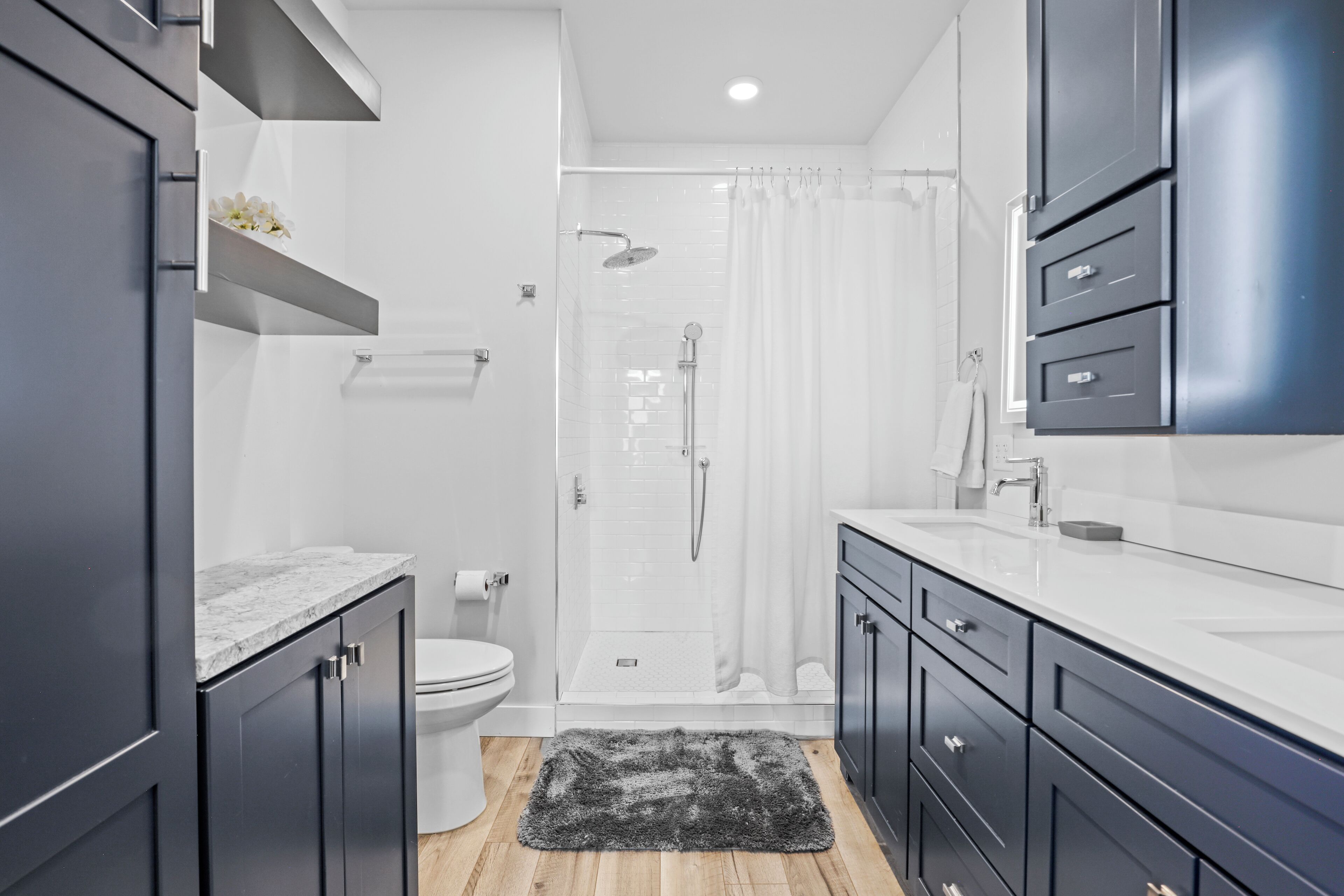Shower, towels, soap, shampoo