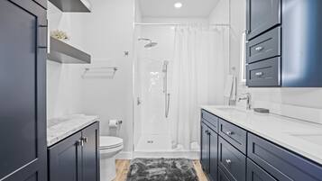 Shower, towels, soap, shampoo