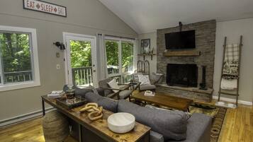 Smart TV, fireplace, video games, books