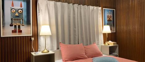 2 bedrooms, blackout curtains, iron/ironing board (on request)