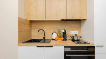 Fridge, oven, stovetop, coffee/tea maker