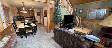 Télévision, cheminée, lecteur de DVD