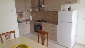 Fridge, oven, stovetop, cookware/dishes/utensils