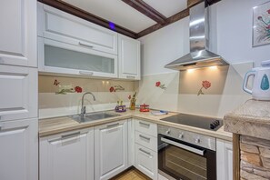 Family House, 2 Bedrooms (Wellness House On The River Kupa) | Private kitchen | Fridge, microwave, oven, stovetop