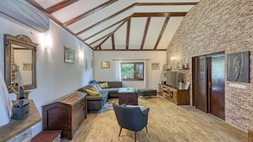 Family House, Multiple Bedrooms (Wellness House On The River Kupa) | Living area | Flat-screen TV, fireplace