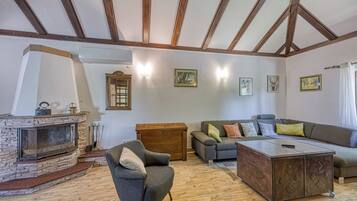 Family House, Multiple Bedrooms (Wellness House On The River Kupa) | Living area | Flat-screen TV, fireplace