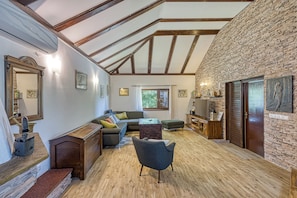 Family House, Multiple Bedrooms (Wellness House On The River Kupa) | Living area | Flat-screen TV, fireplace - Wellness House On The River Kupa (Karlovac)