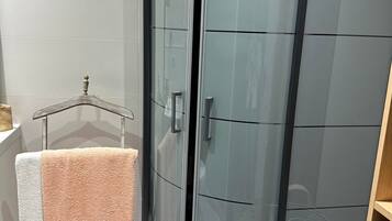 Hair dryer, towels, toilet paper