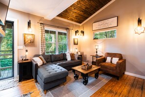 Smart TV, chimenea y libros 