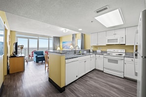 Fridge, microwave, oven, stovetop - Bay Watch Resort 809 - Oceanfront - 2 Bedrooms (North Myrtle Beach)