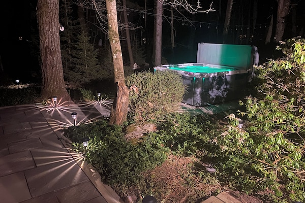 Slate walkway leading to our hot spring hot tub