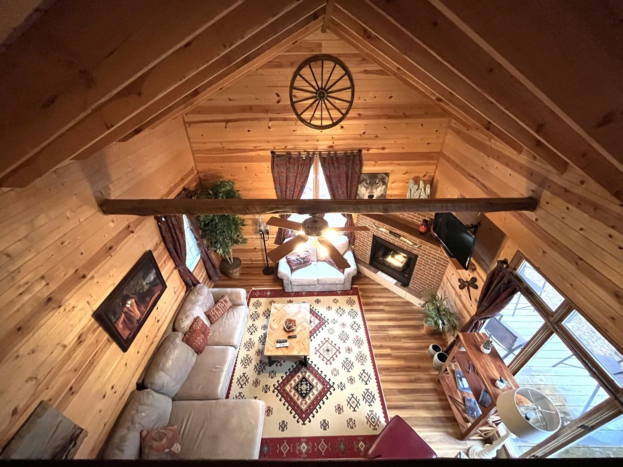 Televisión, chimenea, reproductor de DVD y libros 