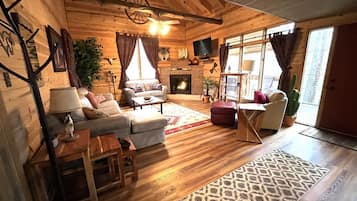 TV, fireplace, DVD player, books