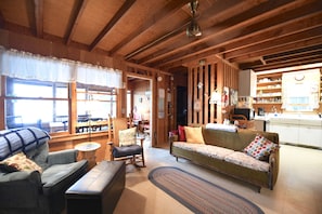 TV, fireplace, DVD player, books