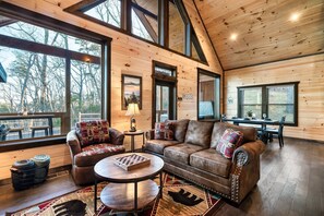 Smart TV, fireplace, foosball