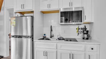 Fridge, microwave, coffee/tea maker, toaster