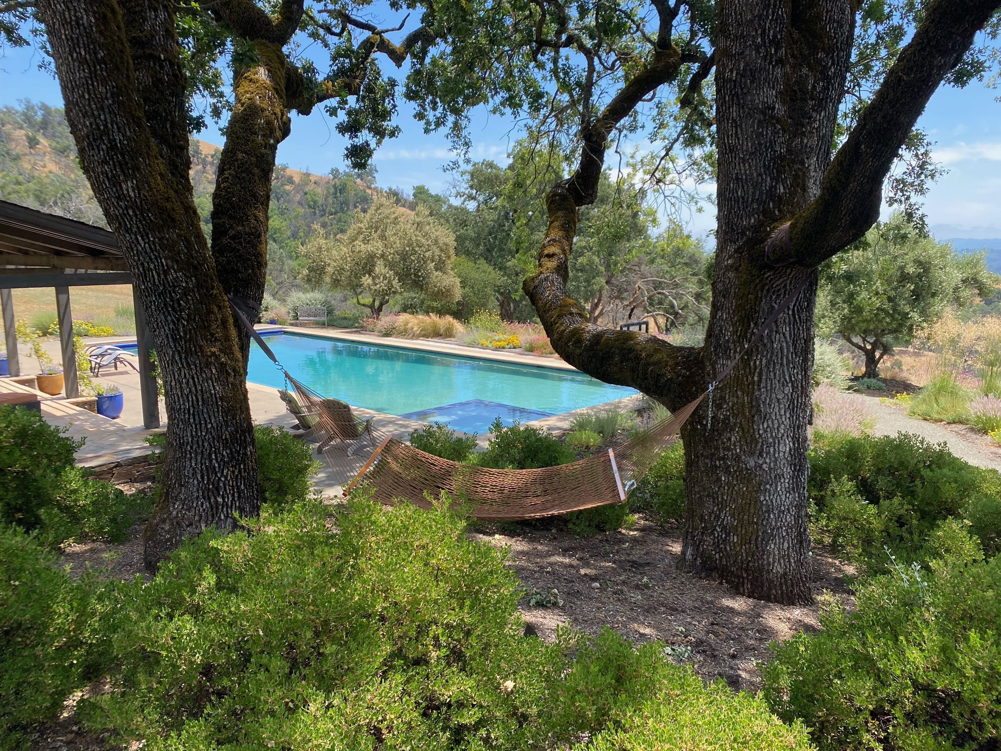 Hilltop views, 30 private acres, expansive swimming pool