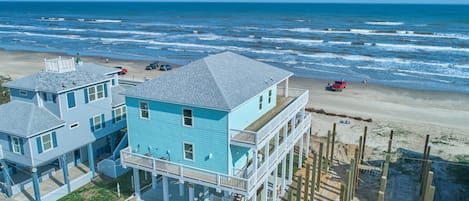 On the beach, beach towels