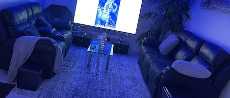 House | Living area | 85-inch flat-screen TV with cable channels, TV, Netflix