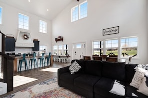 Smart TV, fireplace, DVD player, foosball