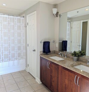 Shower, bidet, towels, soap