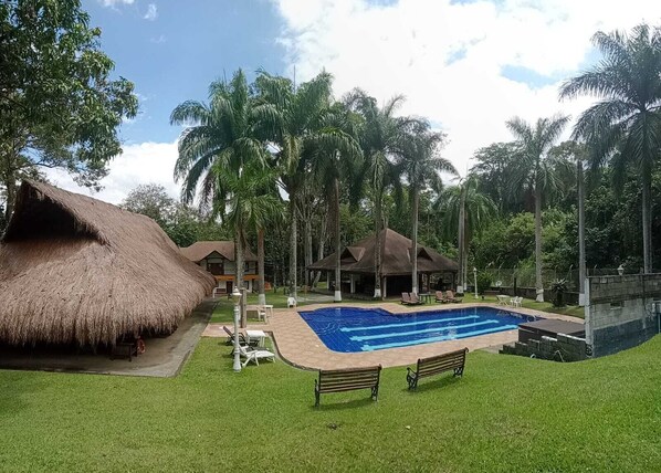 Outdoor pool, pool loungers