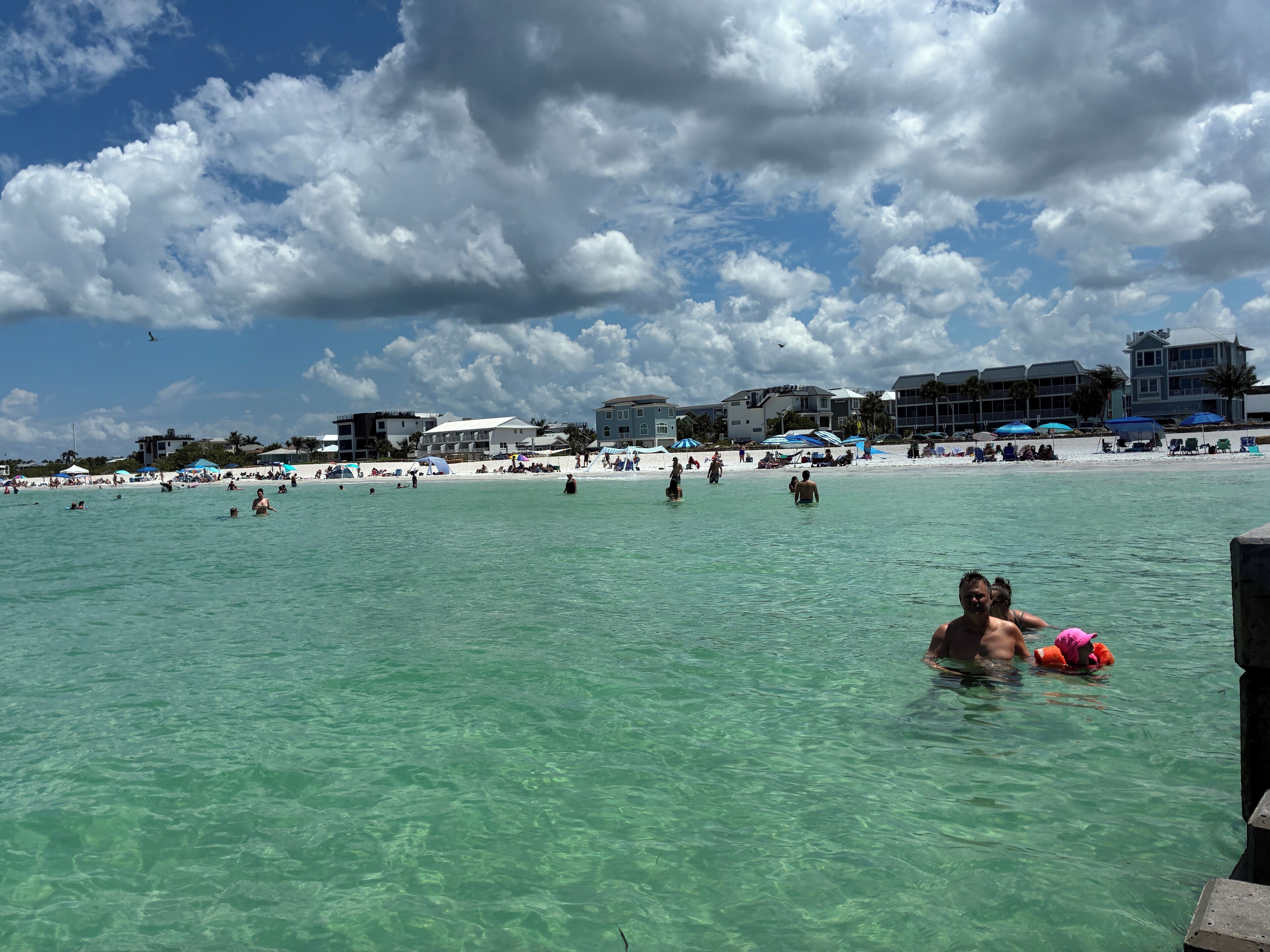 On the beach, sun loungers, beach towels