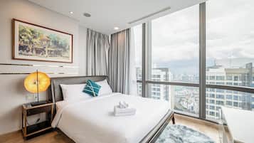 Deluxe Apartment, 2 Bedrooms, Balcony, City View | In-room safe, individually decorated, individually furnished, desk