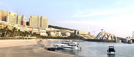 On the beach, white sand, beach bar