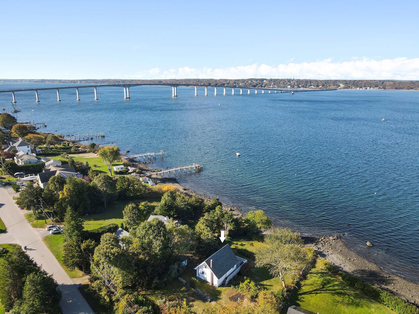 Waterfront A-frame Chalet with shore beach overlooking Narragansett Bay