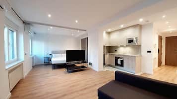 Appartement Deluxe, 1 chambre | Coin séjour | Télévision à écran plat