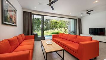 45-inch flat-screen TV with cable channels, TV