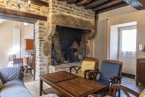 Télévision, cheminée, lecteur de DVD