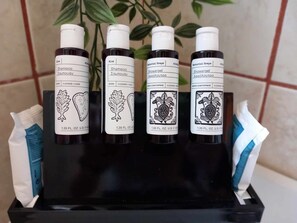 Dusche, Haartrockner, Handtücher, Seife