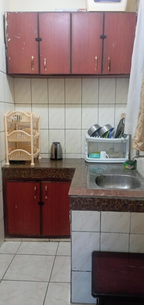 Fridge, microwave, electric kettle