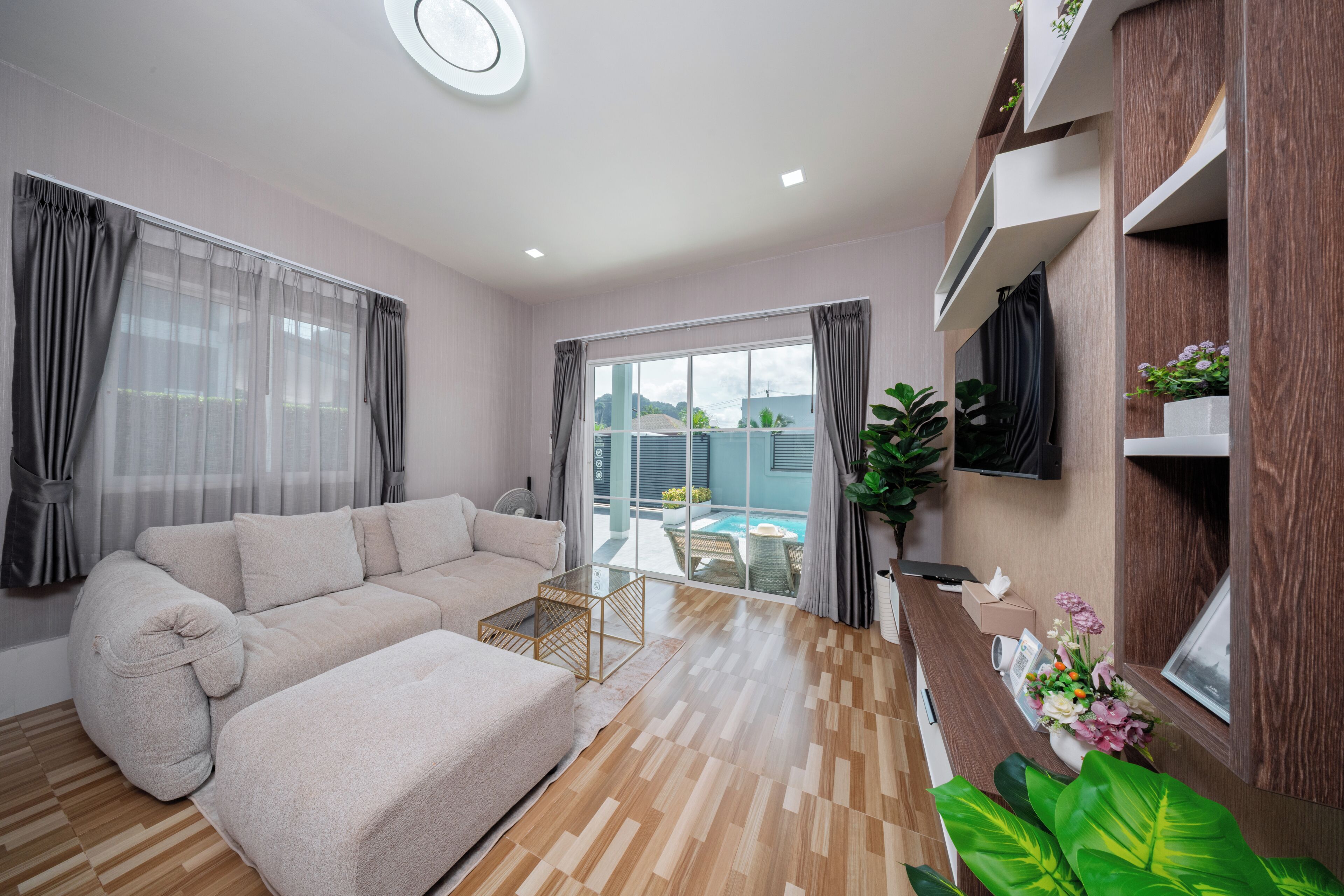 1 Bedroom Pool Villa with Pool View | Living area | 55-inch Smart TV with satellite channels, TV