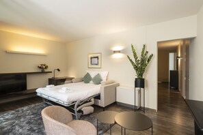 Deluxe Apartment, 2 Bedrooms, Patio | Living area | 52-inch flat-screen TV with cable channels, TV - Dukes’ Apartments Grand Place – by Dukes’ Hotel Collection (Bruges)
