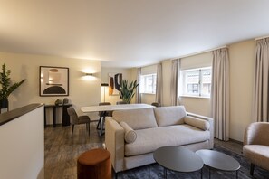 Deluxe Apartment, 2 Bedrooms | Living area | 52-inch flat-screen TV with cable channels, TV - Dukes’ Apartments Grand Place – by Dukes’ Hotel Collection (Bruges)