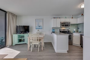 Condo, 1 Bedroom | Private kitchen | Fridge, oven, coffee/tea maker, toaster - 0609 Oceanfront Escape by Atlantic Towers (Carolina Beach)