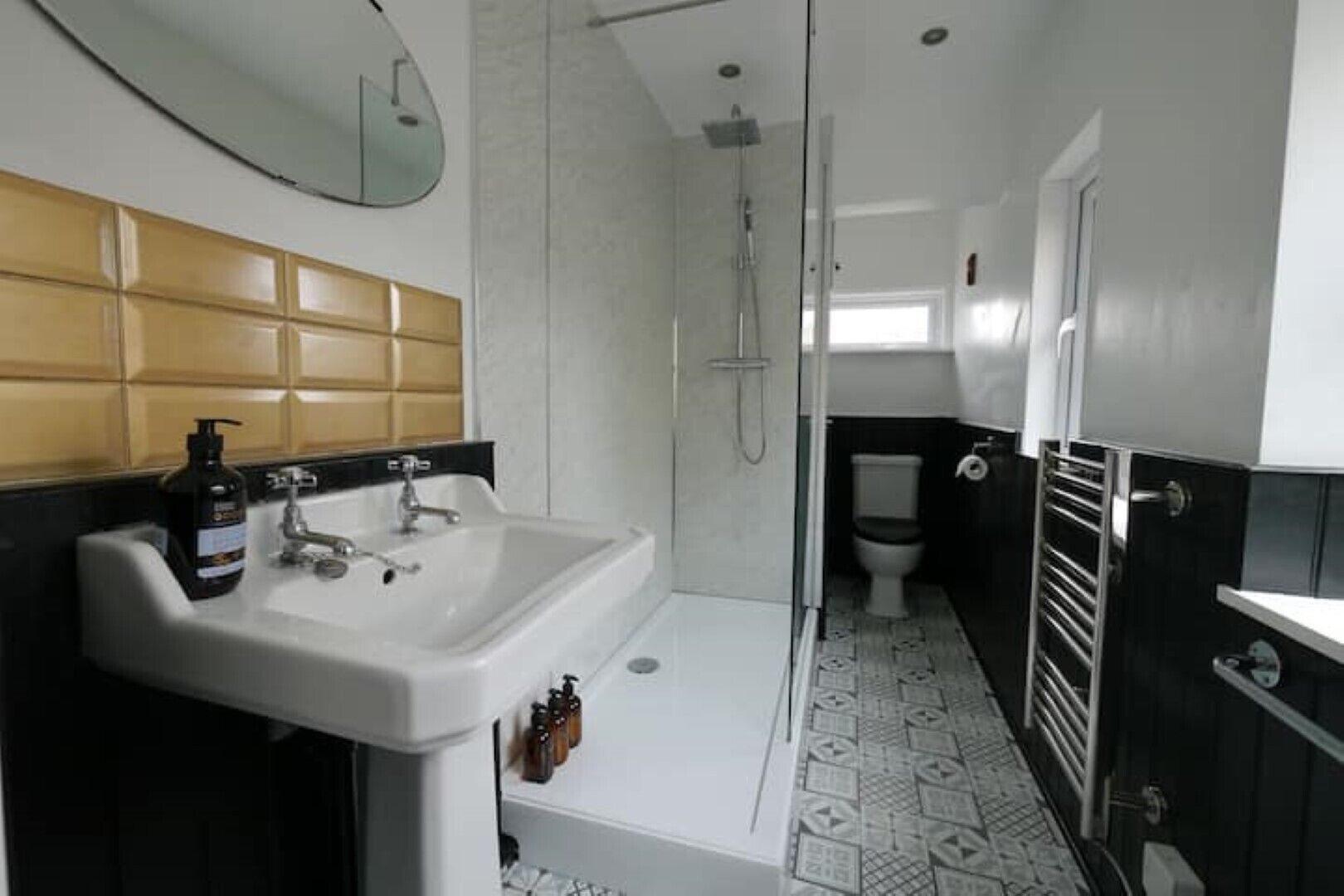 Shower, eco-friendly toiletries, hair dryer, towels