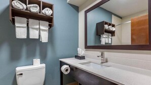 A bathroom with a toilet, sink, and towel rack. - Sleep Inn & Suites Grovetown - Augusta West (Grovetown)