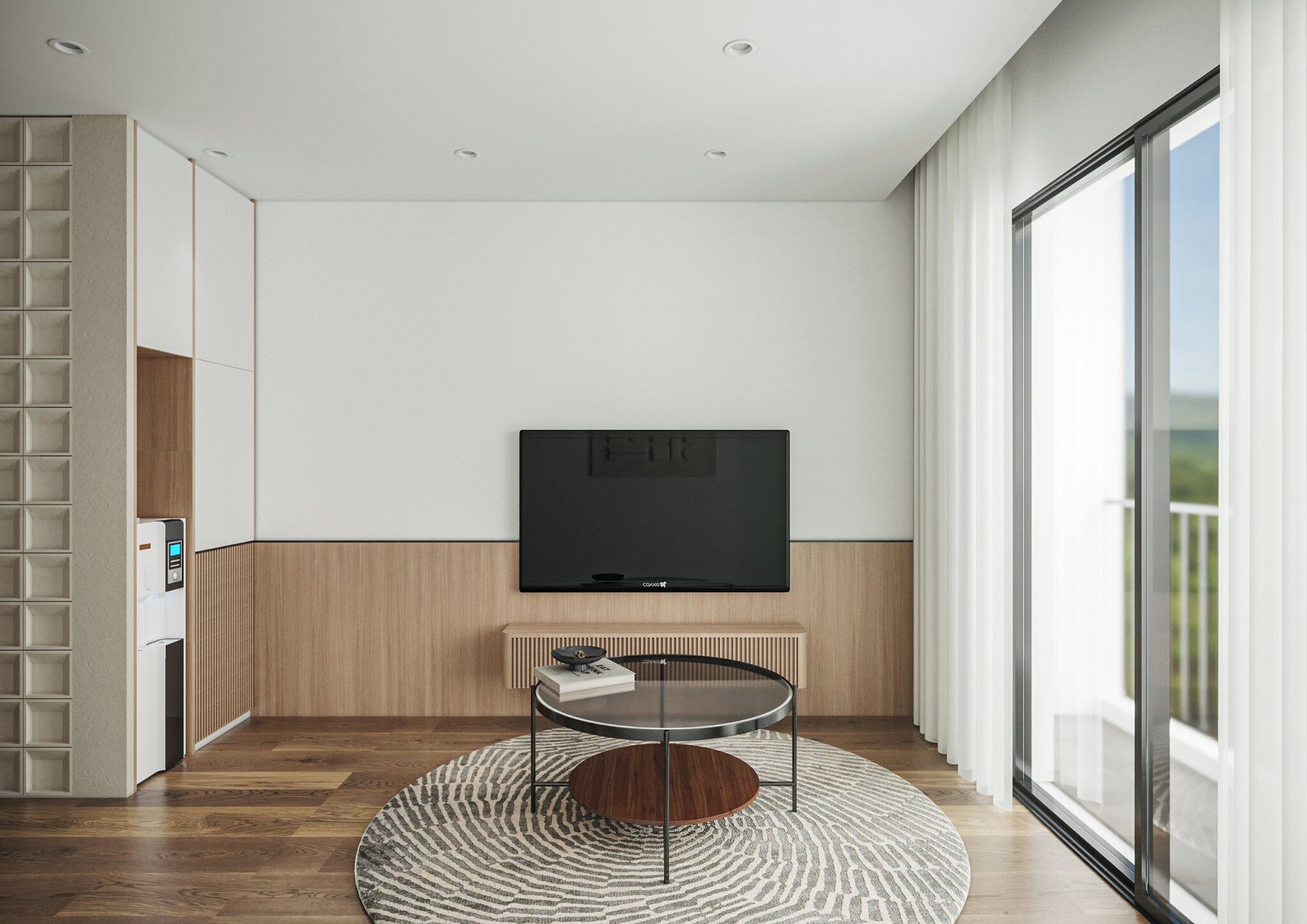 Deluxe Apartment | Living area | 50-inch LED TV with satellite channels