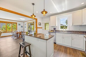 Fridge, microwave, oven, stovetop - Oceanside Dog Friendly Cottage w/ Screened Porch and Nearby Beach Access (Avon)