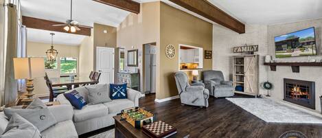 TV, fireplace, offices