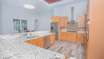 Villa, Multiple Beds | Private kitchen | Fridge, microwave, oven, stovetop