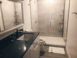 Secador de cabelo, toalhas de banho, sabonete, papel higiênico