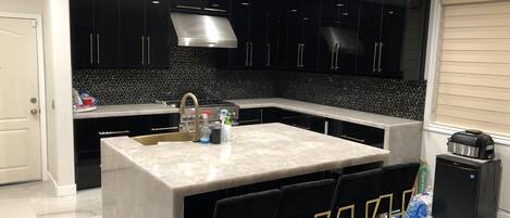 Fridge, dining tables