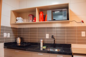 Fridge, microwave, toaster, blender