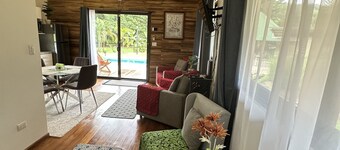 Cabin style home located in residential area a mile from beach.