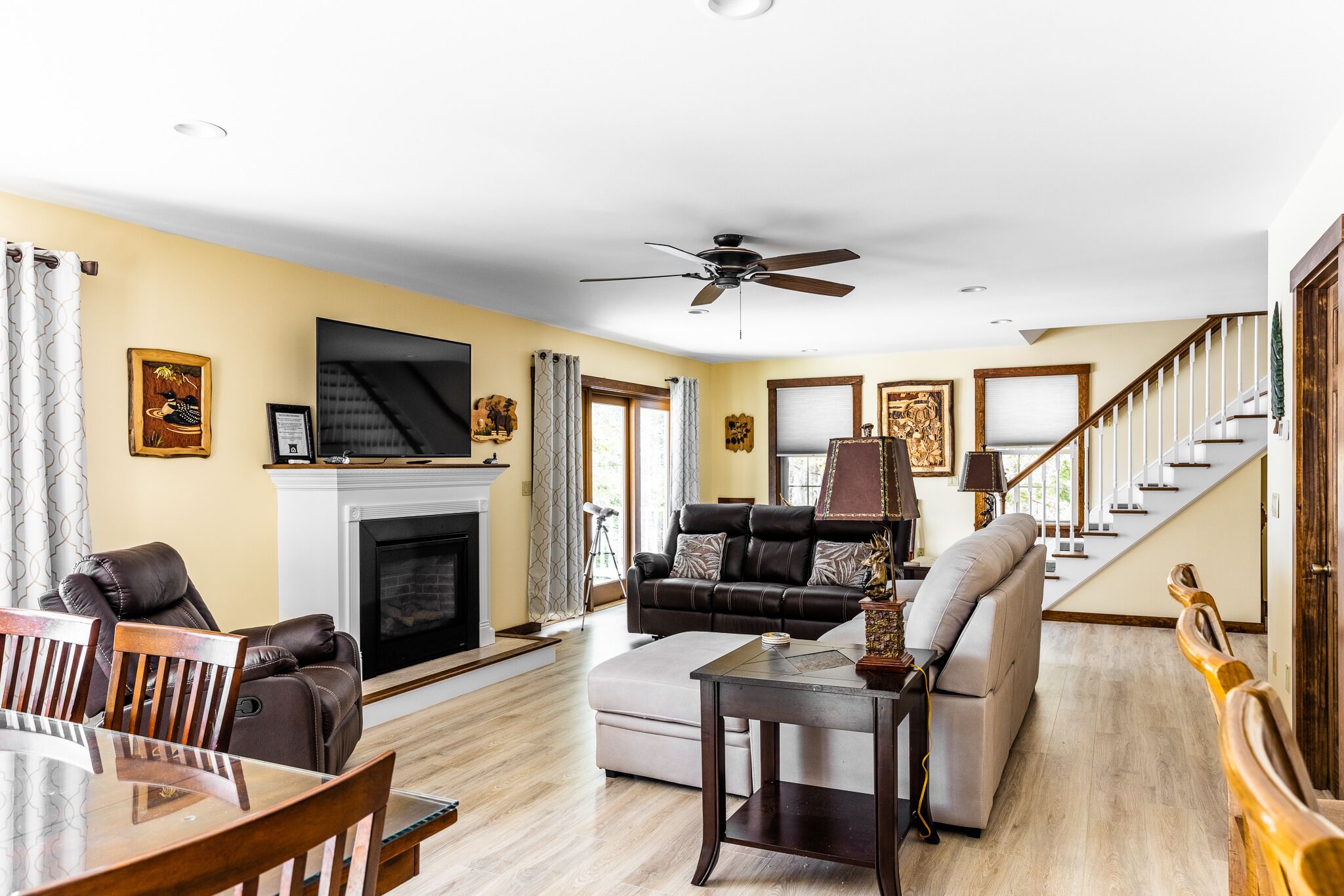 Una Smart TV, una chimenea, un reproductor de DVD